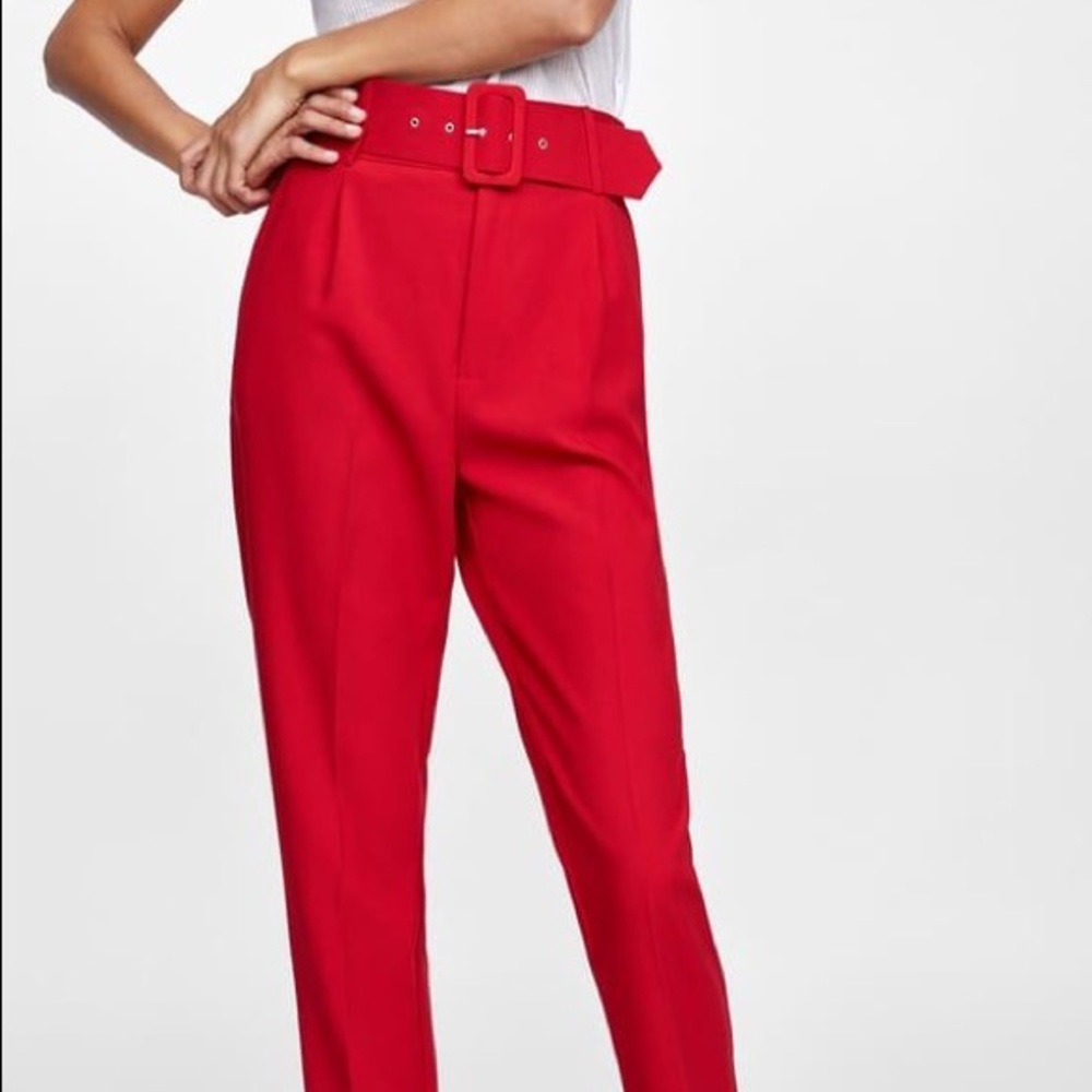 Zara Red High rise Trousers with belt